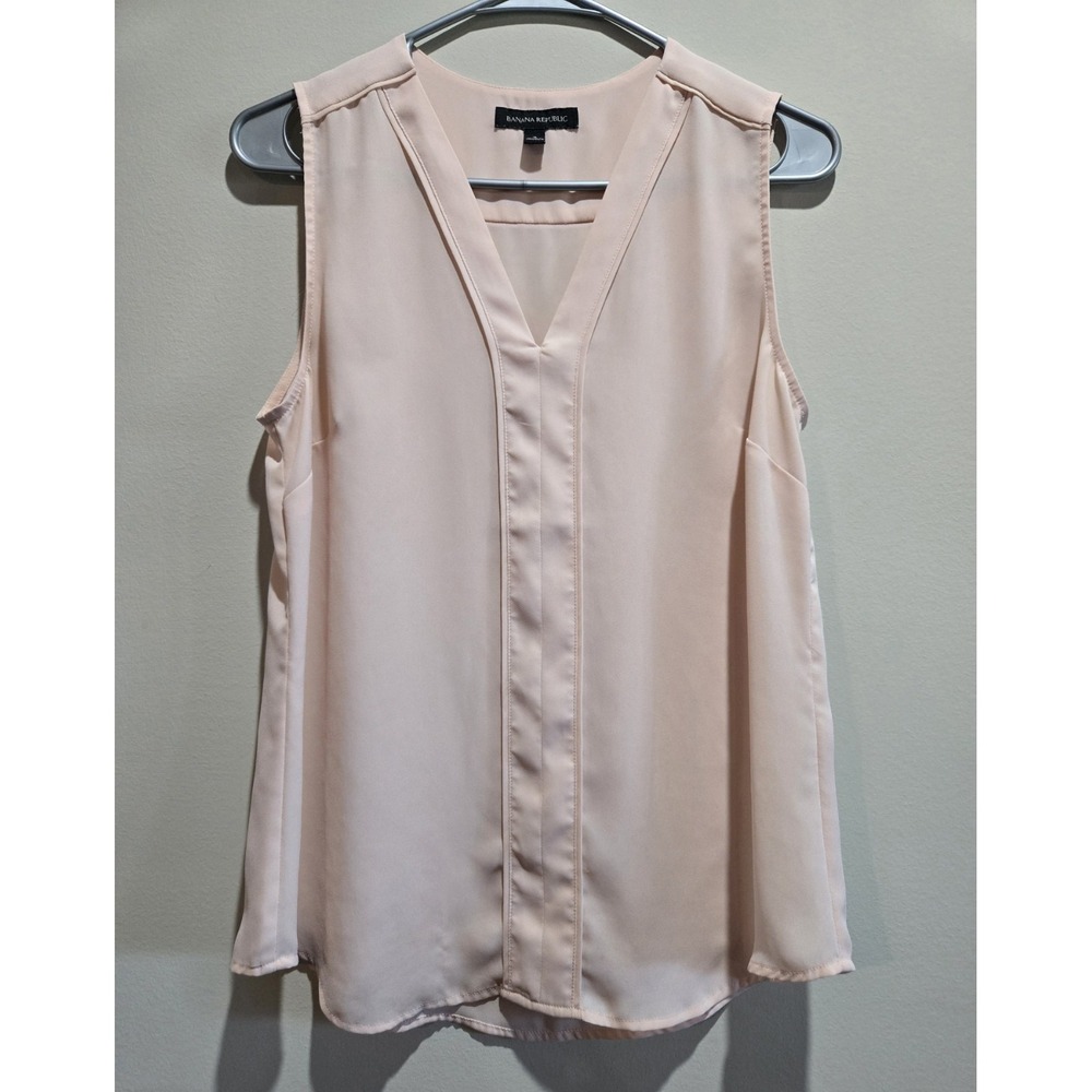 Banana Republic Womens S Blush Pink Sleeveless V Neck Sheer Blouse Career Top